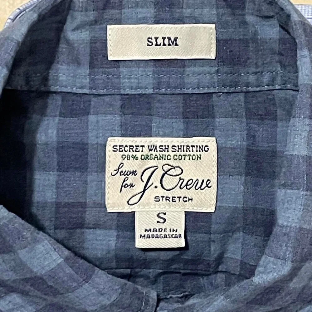 J.Crew Men’s Small Long Sleeve Button Down Shirt Blue Plaid Slim Stretch Preppy